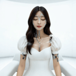Gen4 white room white a chair  all white phenomenon  sitting cyborg lady  close her eye 26801709